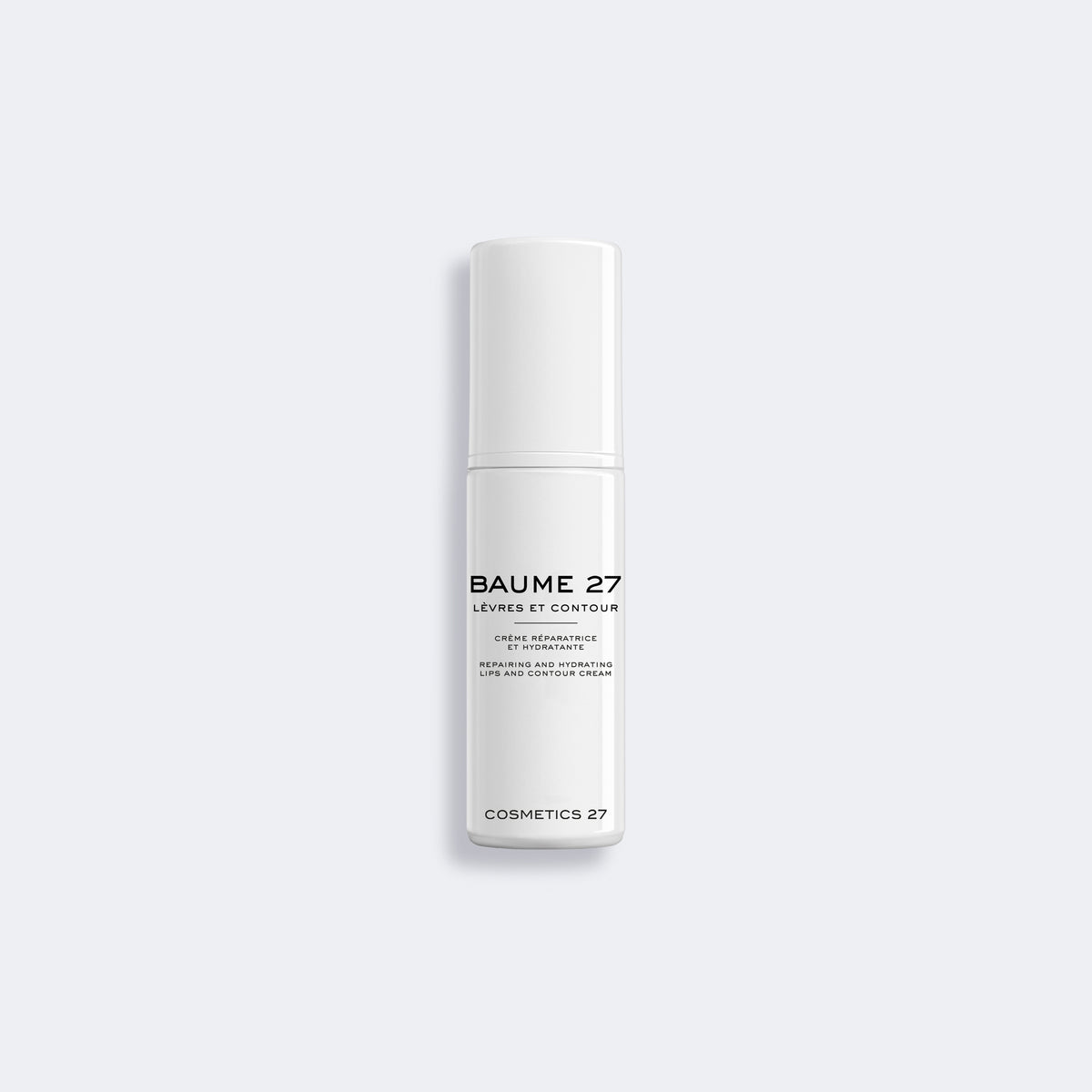 Baume 27 Lips and Contour pump bottle on a light gray background