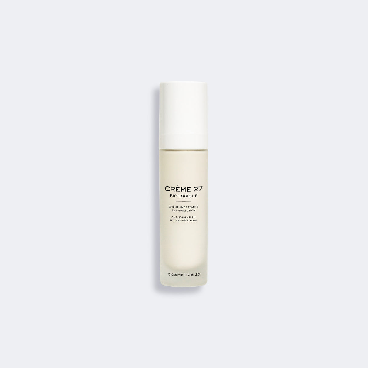Crème 27 Bio-logique pump bottle on a light gray background